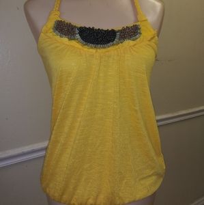 Yellow cotton top with beading